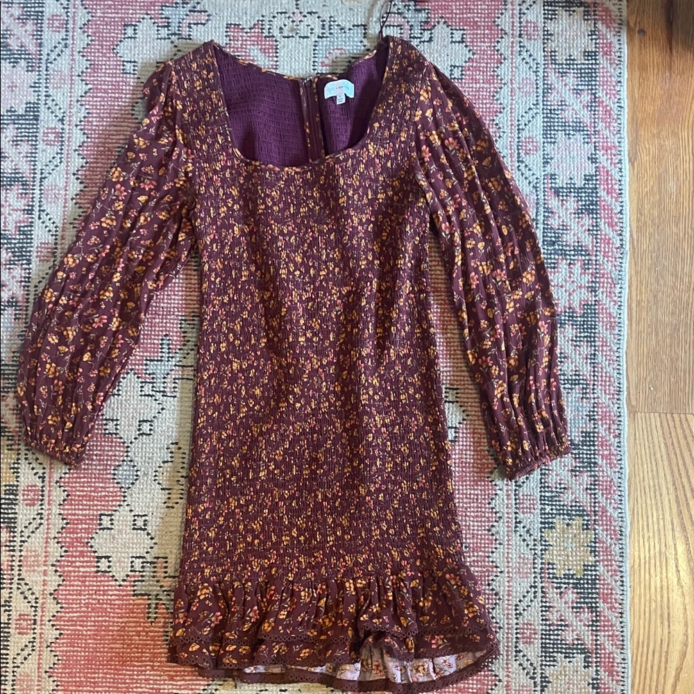 Women’s Burgundy Floral Mini Skirted Dress